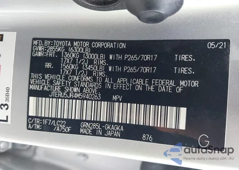 2021 Toyota 4Runner Trd Off Road Premium from USA, damaged, VIN JTERU5JR4M5940263